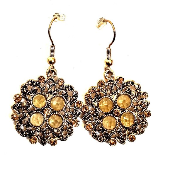 Premier Designs Golden Dangle Drop Disk Earrings - Picture 1 of 3